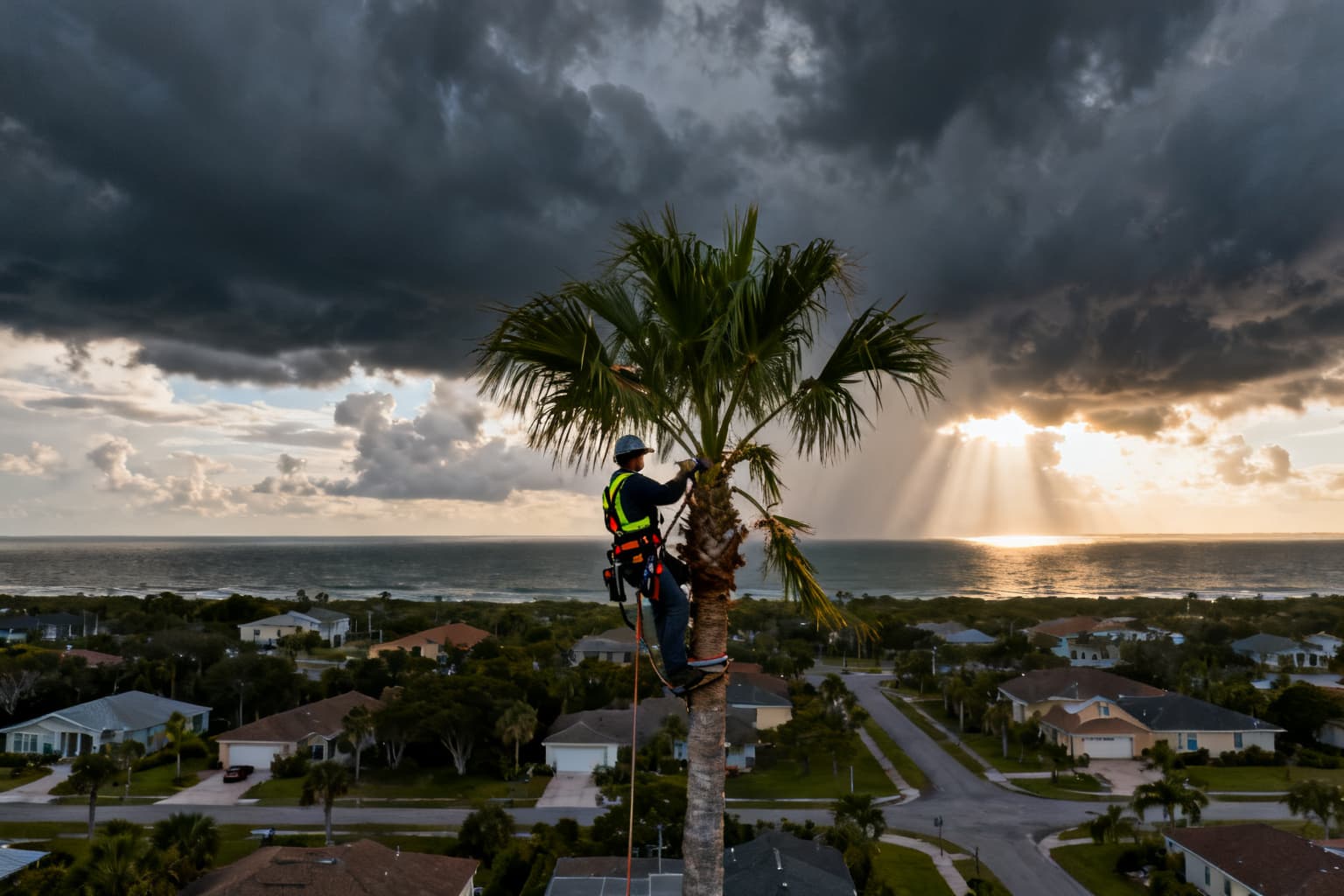 Thinning palm fronds ahead of hurricane season
