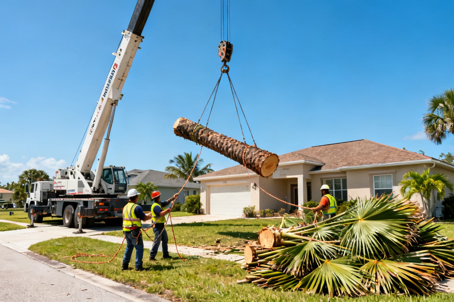 Palm removal in progress at a Florida home